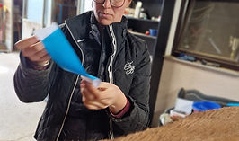 Sonja Wanzenböck von Equican beim Anbringen eines Tapes an einem Kundenpferd