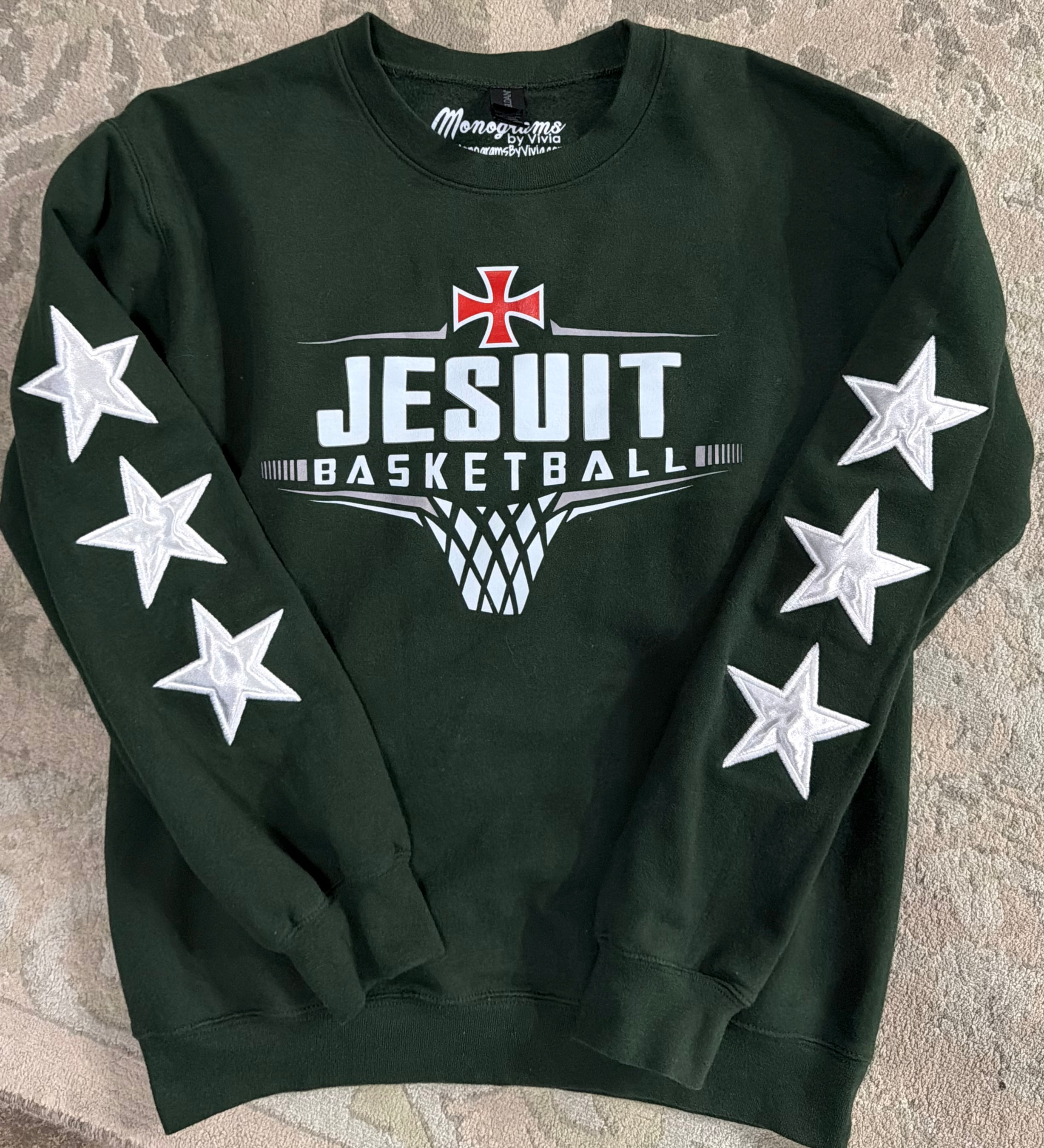 White Satin Star Green Jesuit Basketball Sweatshirt