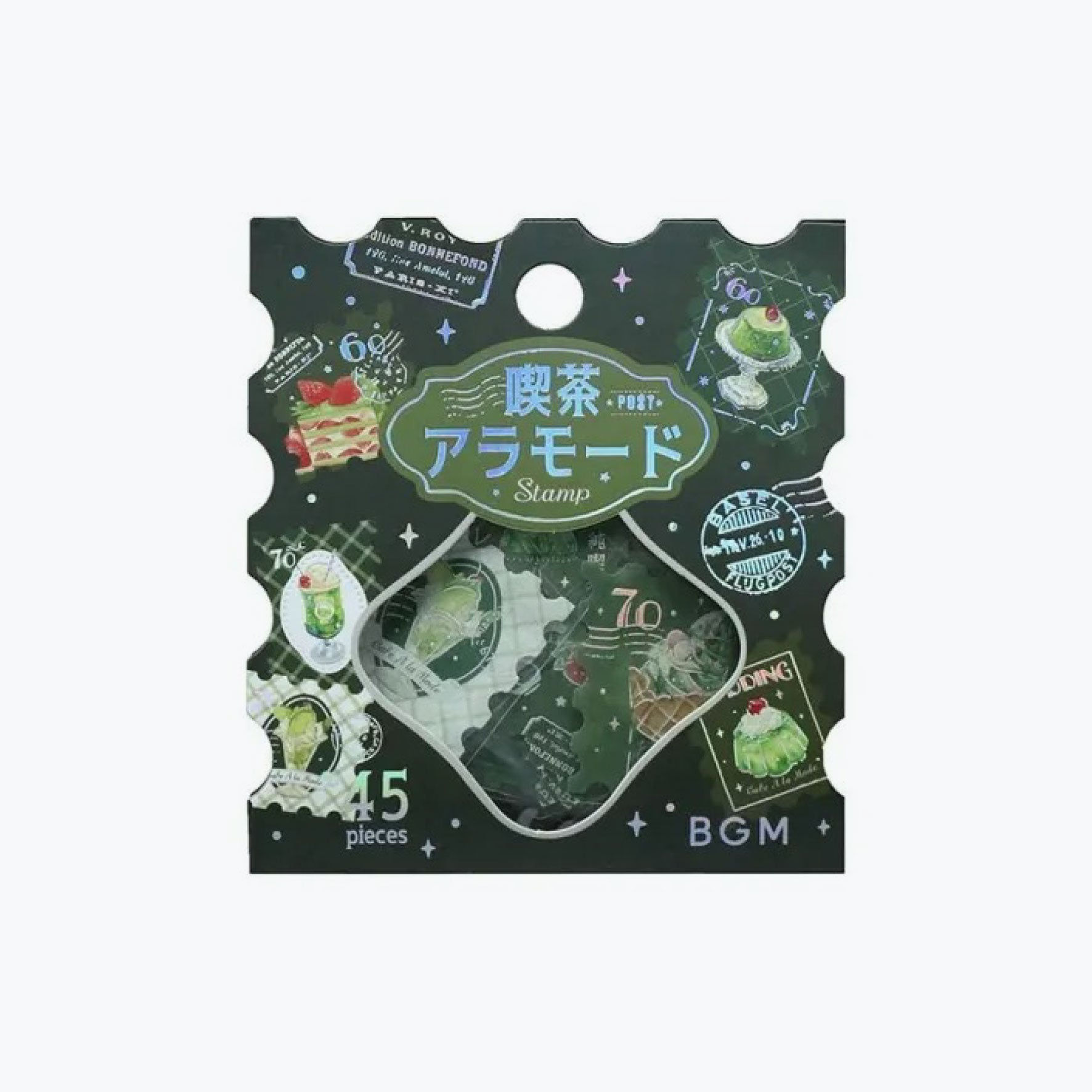 BGM Cafe a la Mode Foil Postage Stamp Flake Stickers - Green