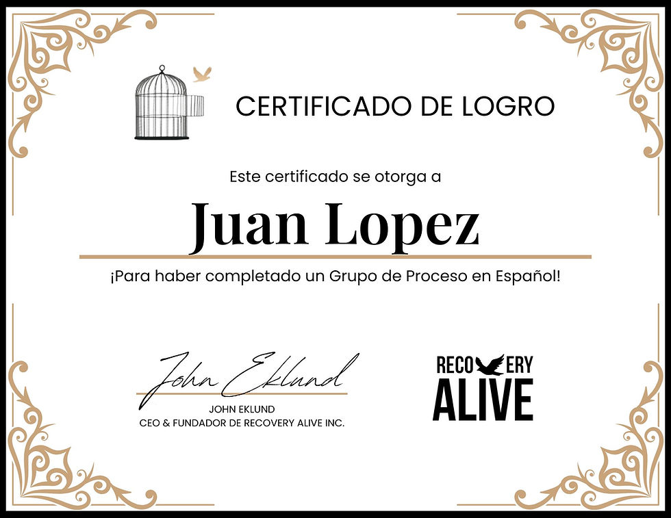 Customizable Recovery Alive Español Certificate of Completion