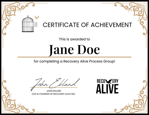 Customizable Recovery Alive Certificate of Completion | Recovery Alive Inc.