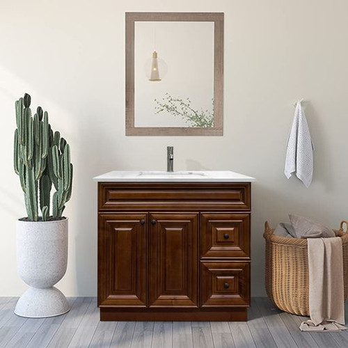 Maple Walnut 36 Inch Wood Bathroom Vanity with Soft Close Drawers