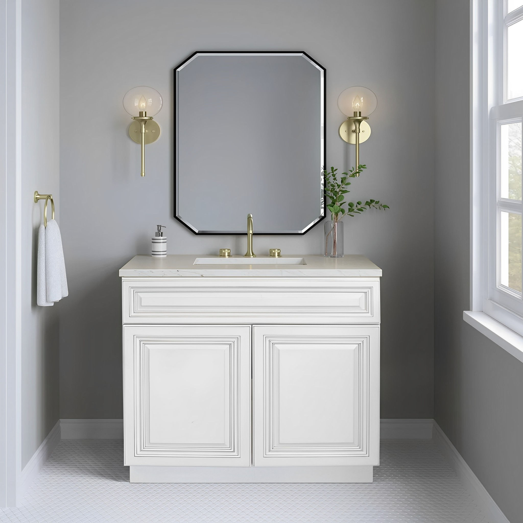 white antique bathroom vanity