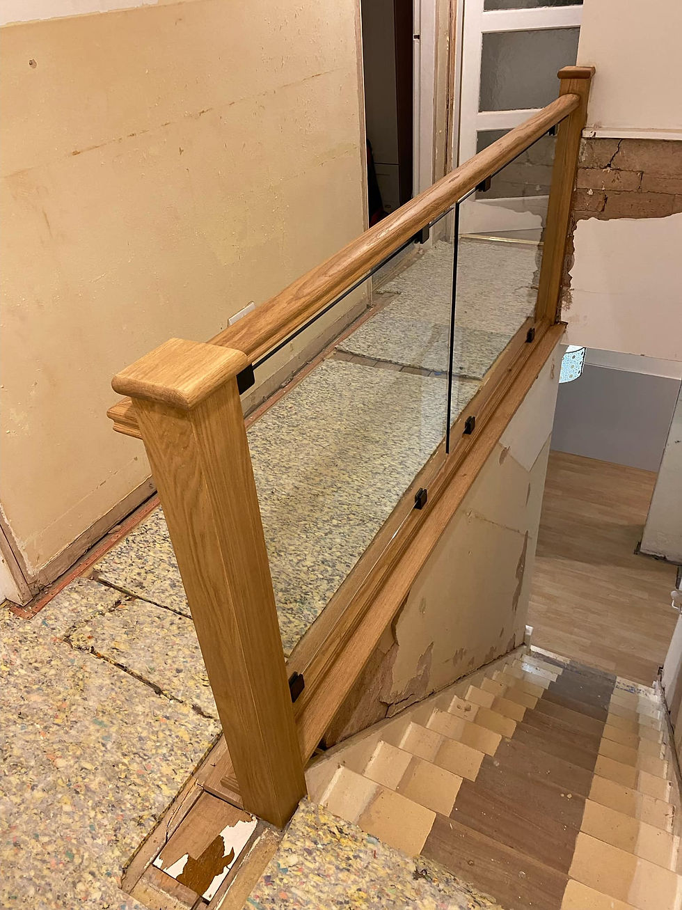 oak and glass banister