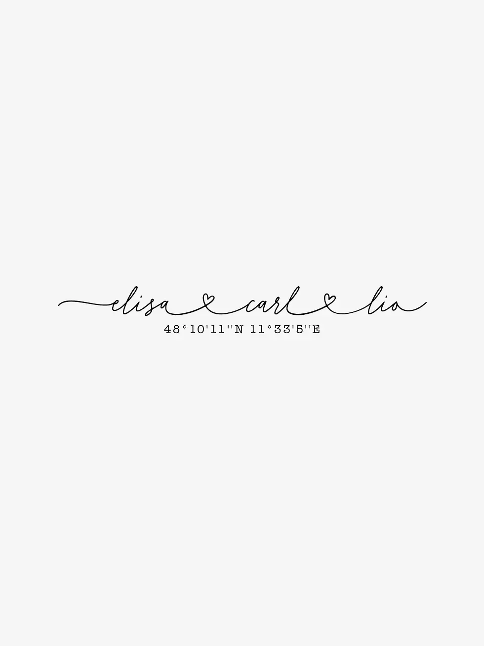 Miniaturbild: Individuelle Tattoo Vorlage – minimalistischer Schriftzug im Fineline-Stil für Frauen mit Namen & Koordinaten