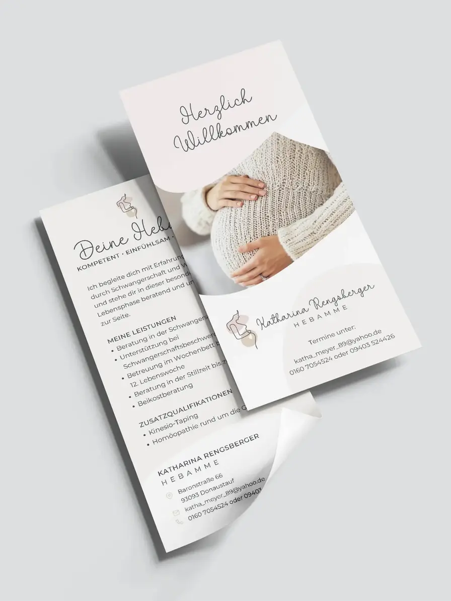 Hebammen Logo Design Vorlage auf Flyer – minimalistisches Branding Logo zum Personalisieren bei MISSMINGA