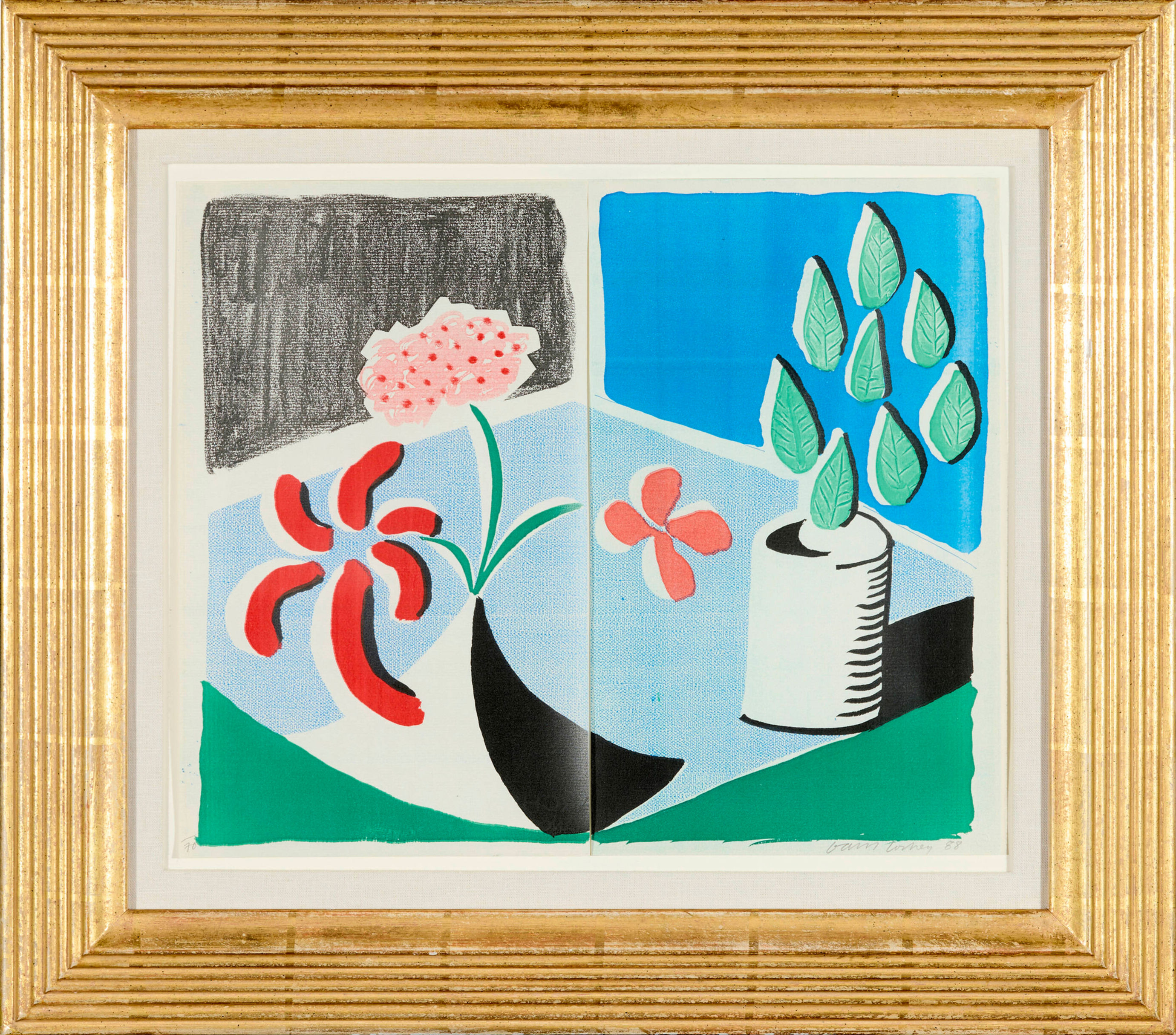 David Hockney Red Flowers and Green Leaves, Separate, May, 1988