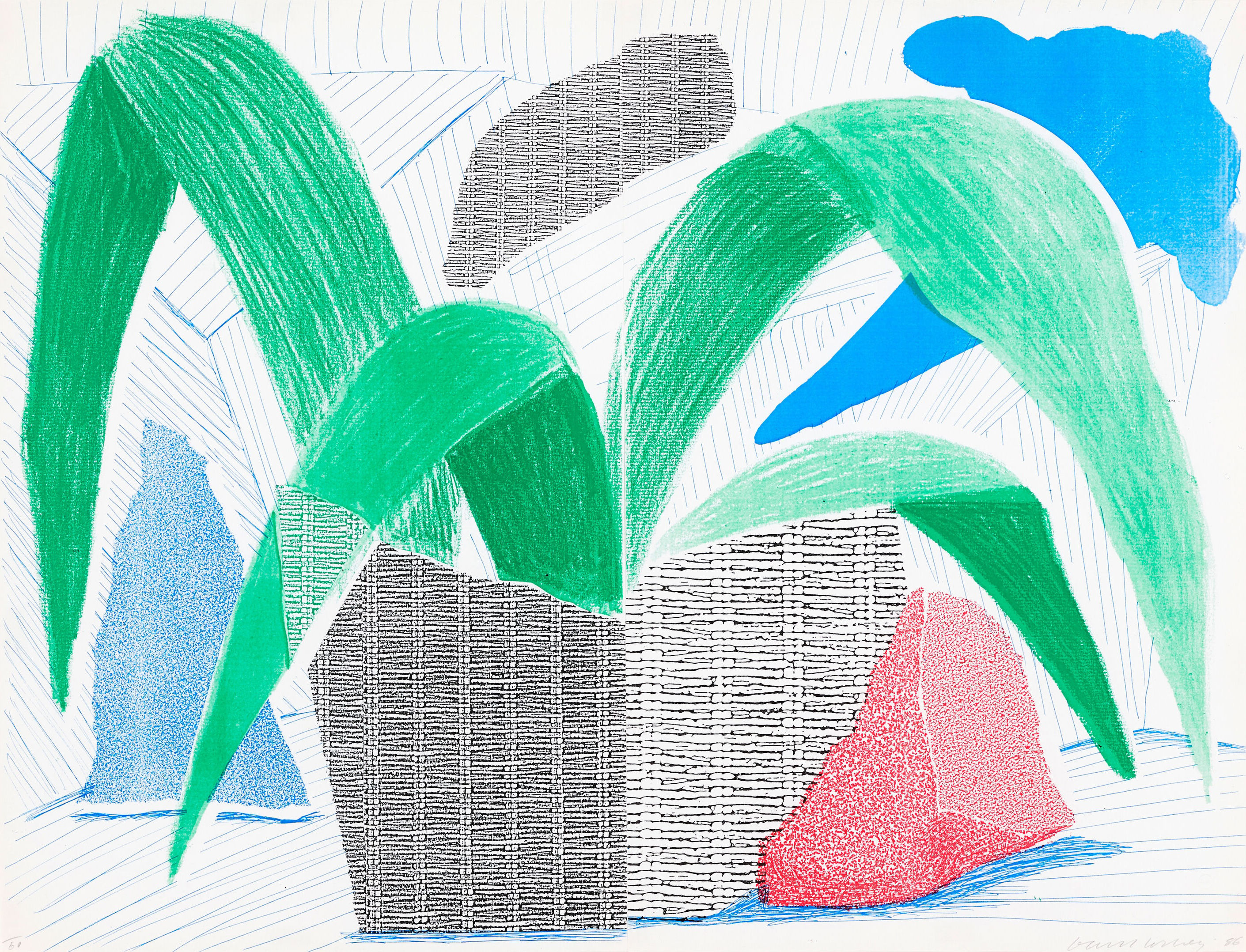 David Hockney Green Grey & Blue Plant, July (Diptych)