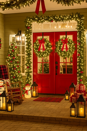 Medium Size Festive Christmas Porch at Night