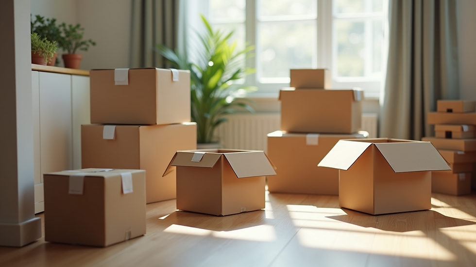 Close-up view of packing materials and boxes ready for moving