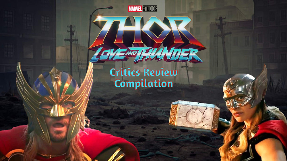 thor love and thunder logo and thor love and thunder characters: Chris Hemsworth as Thor and Natalie Portman as Jane Foster / Mighty Thor