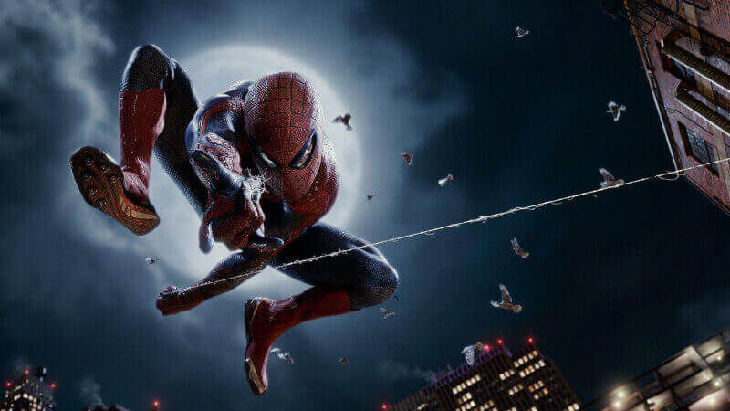 Andrew Garfield's Spider-Man Swinging Scene at the end of The Amazing Spider-Man (2012) movie. After defeating Rhys Ifans' Lizard, Peter Parker swings while the moon is in the background. This scene takes place before credits.