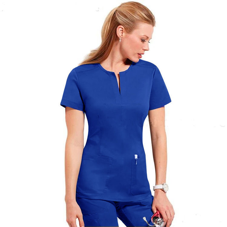 Thumbnail: Women Nurse Stretch Scrubs Set Uniforms Mock Wrap Nursing Scrubs Top Dr