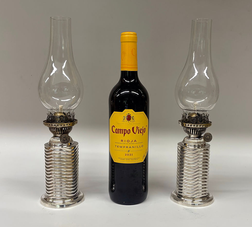 Thumbnail: Evered Silver Plated Pair of Oil Lamps