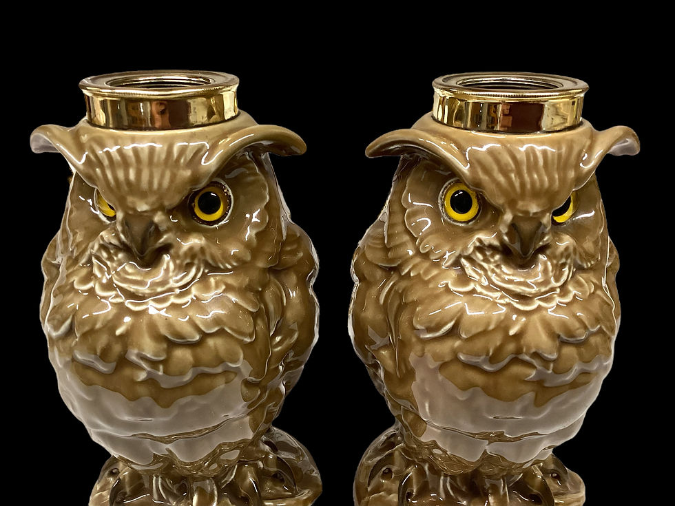 Thumbnail: Pair of Antique Novelty Owl Oil Lamps