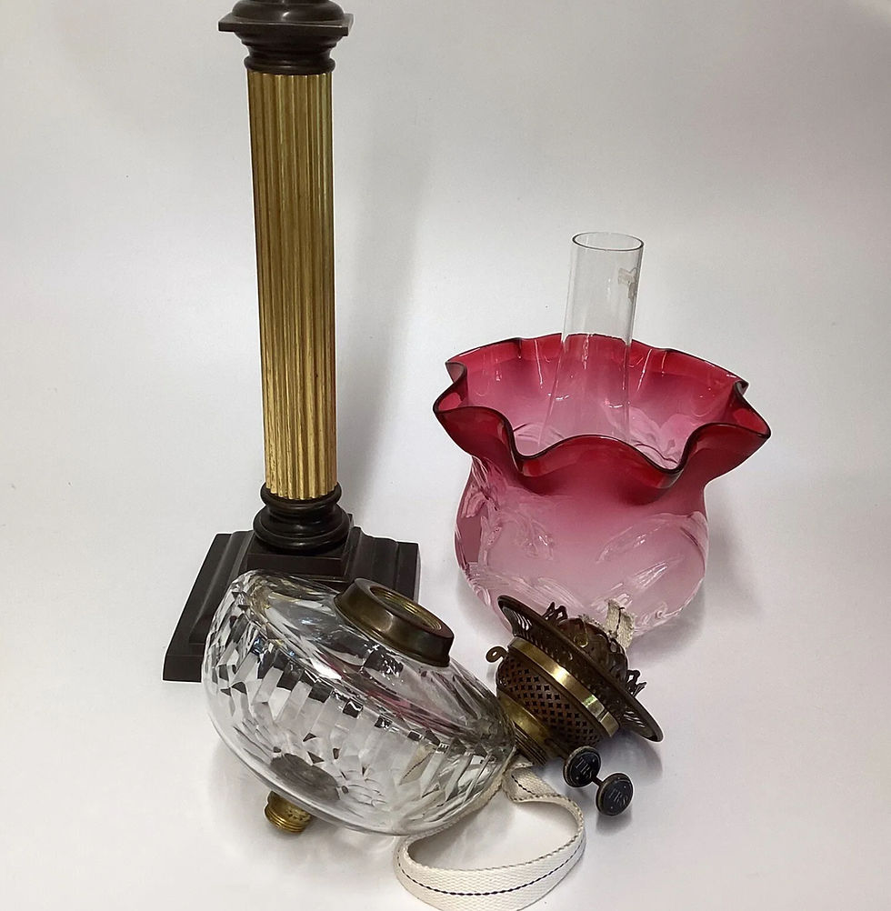 Thumbnail: Cranberry Glass Banquet Oil Lamp