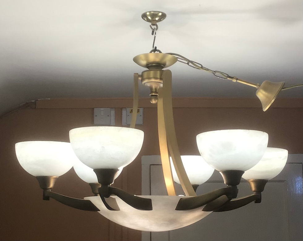 Thumbnail: Large Alabaster Pendant Light Six Arm Chandelier