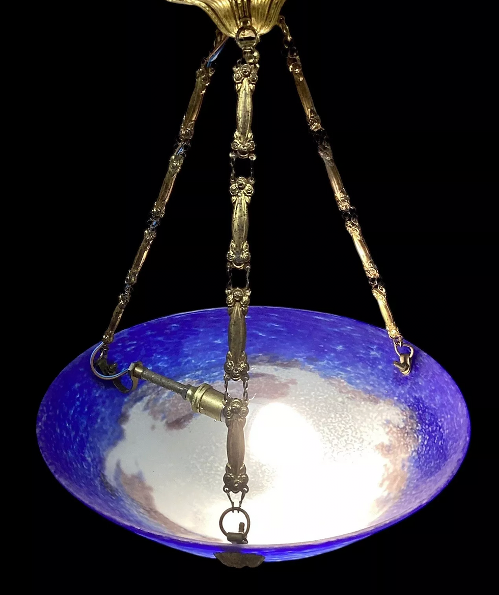 Thumbnail: French Art Deco Pate De Verre Pendant Light