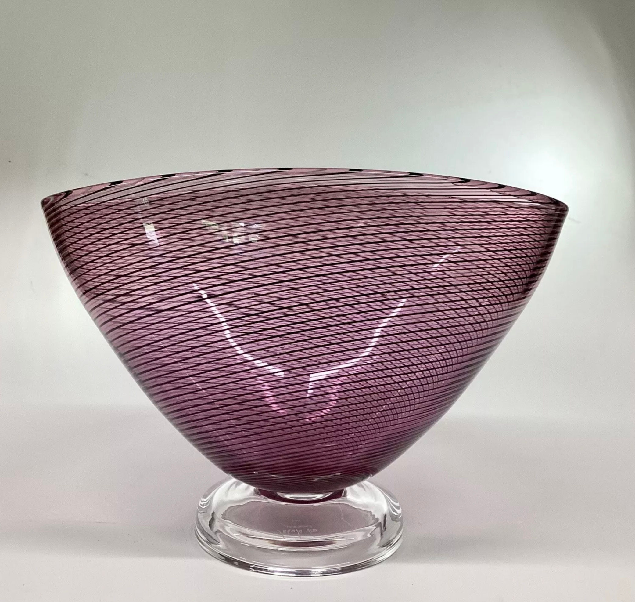 Seguso Viro Bovolo Bowl  Pink & Black Footed Bowl