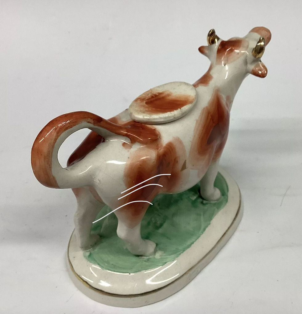 Thumbnail: Antique Staffordshire Cow Creamer Gilded Horns