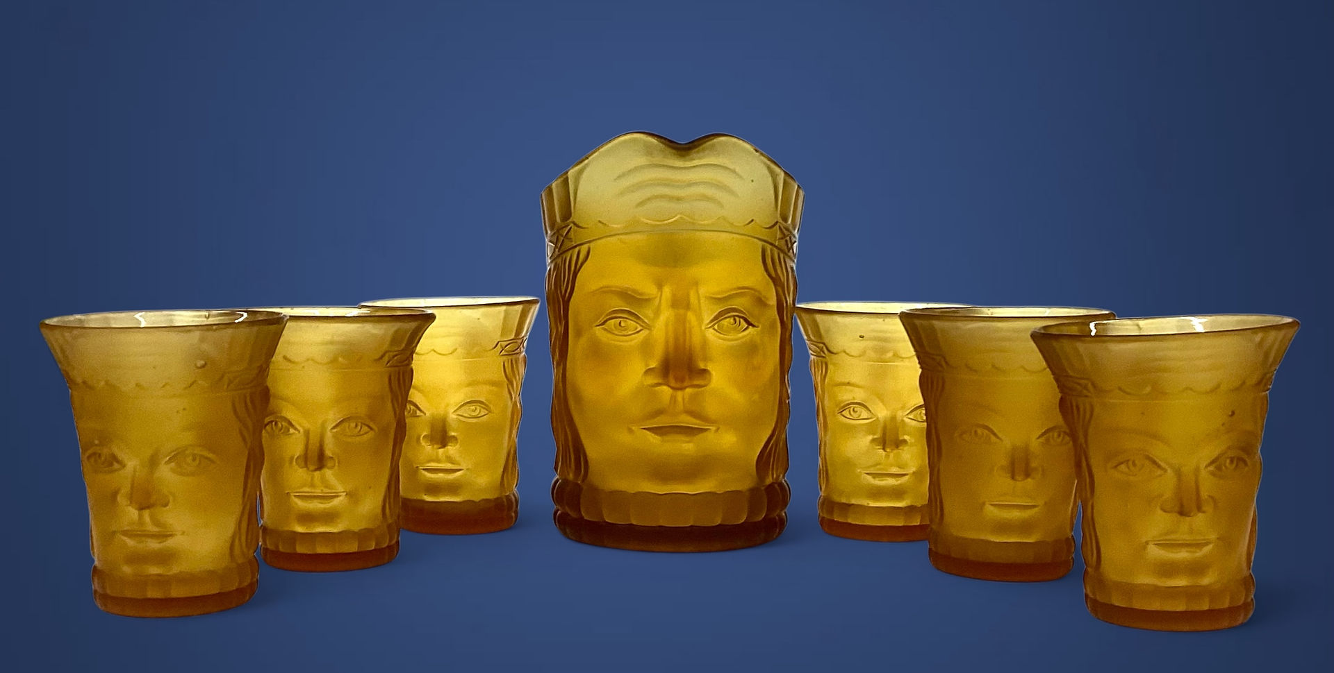 Art Deco Pressed Glass Ale Set
