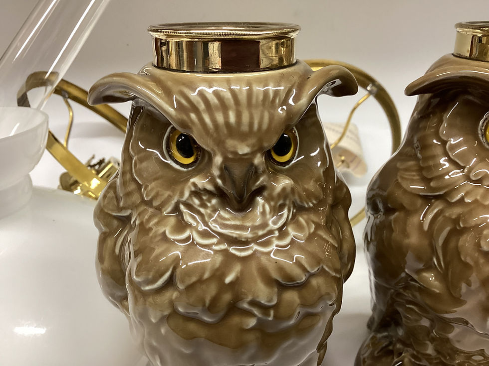 Thumbnail: Pair of Antique Novelty Owl Oil Lamps