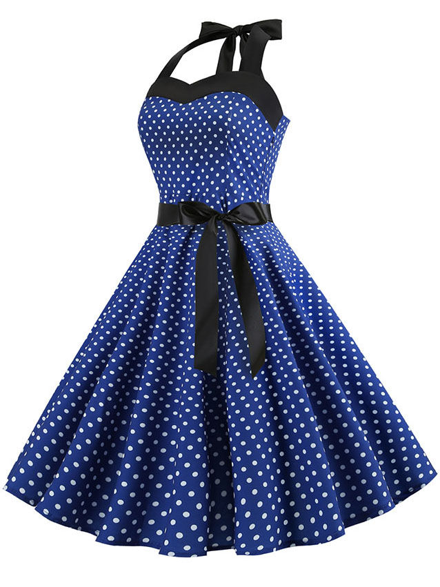 Miniatura: Polka Dot Dress Women Vintage Swing Halter Belt 50s 60s Rockabilly Prom Party Dr