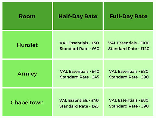 Room Hire Price Flyer
