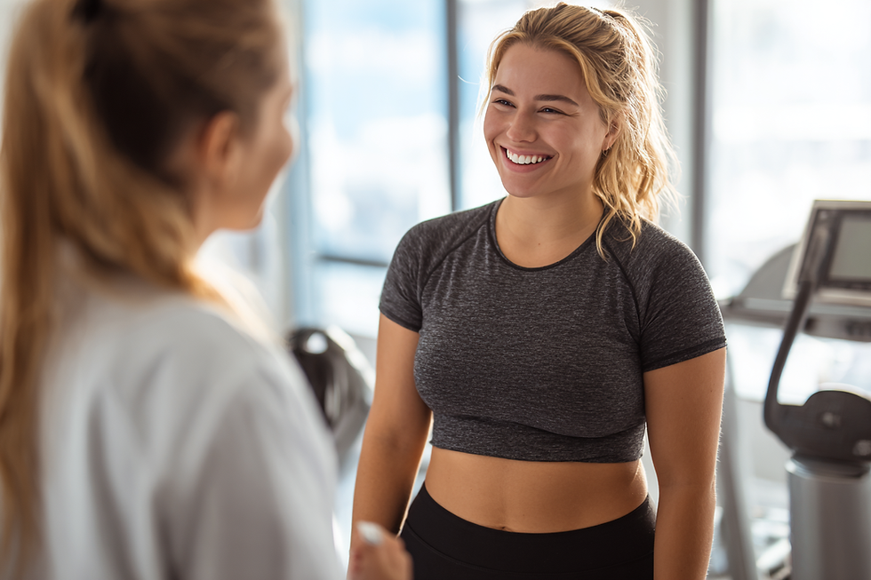 Smiling woman talking with an eating disorder dietitian