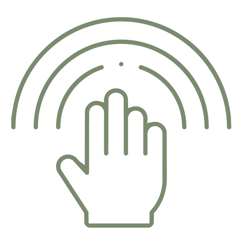 Icon of a hand with radiating energy waves.