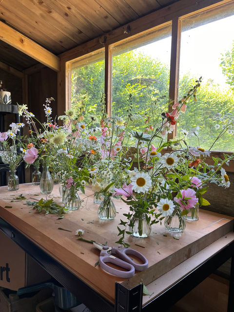 British flower bud vases for June wedding