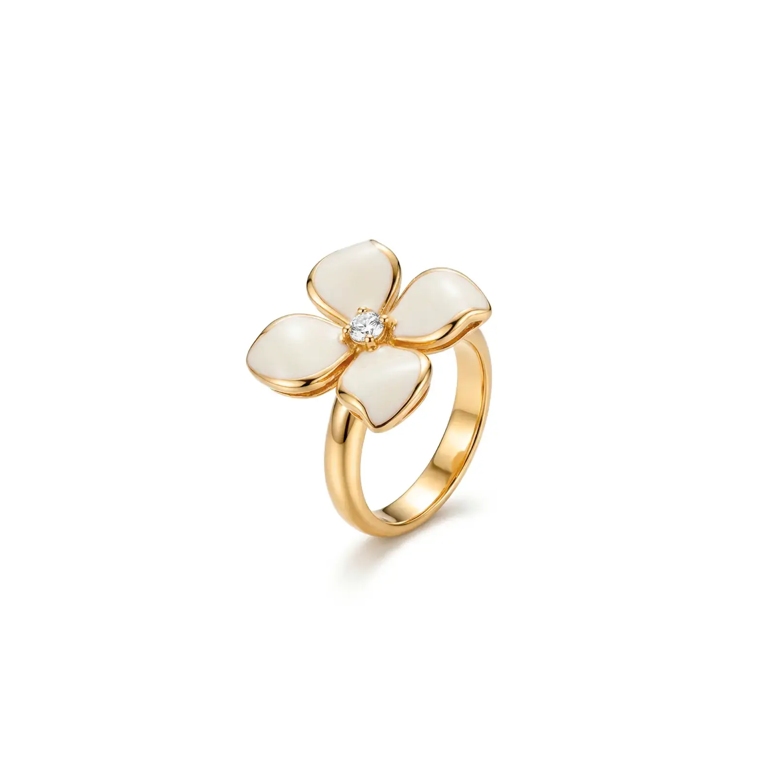Anillo Vichy – Flor Esmalte Blanco