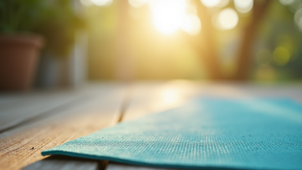 Close-up view of a yoga mat on a serene background