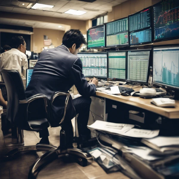 Trader sitting at computer desk