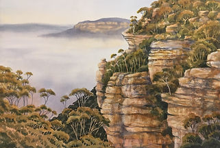 Morning Mist Leura , 38x 56 cm, Watercolour 2019