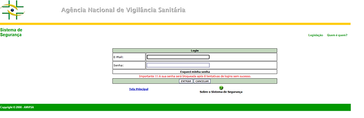 Foto da Tela de Entrada para o Sistema de Segurança ANVISA