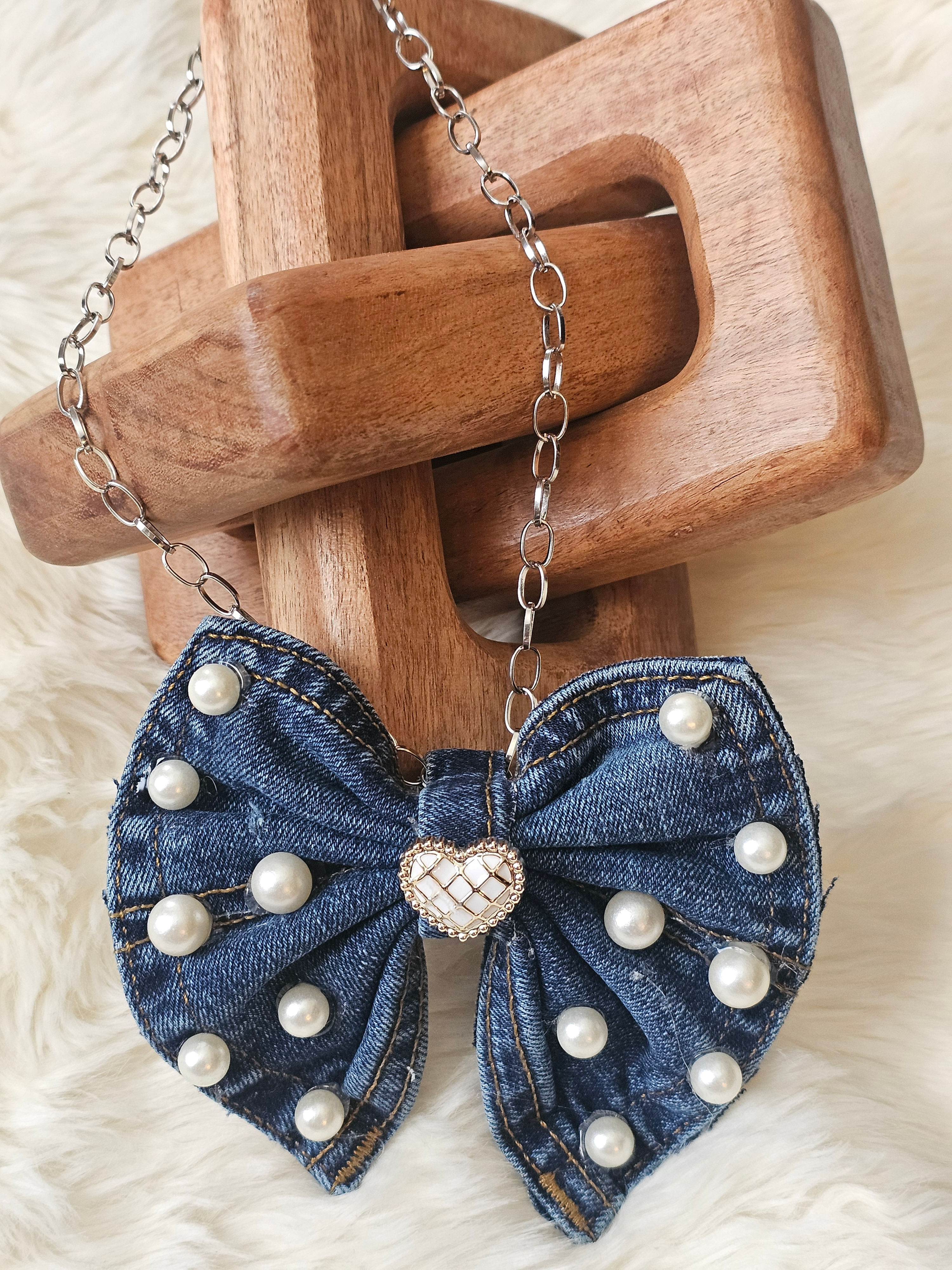 Demin Pocket Bow Tie (Chain not included)