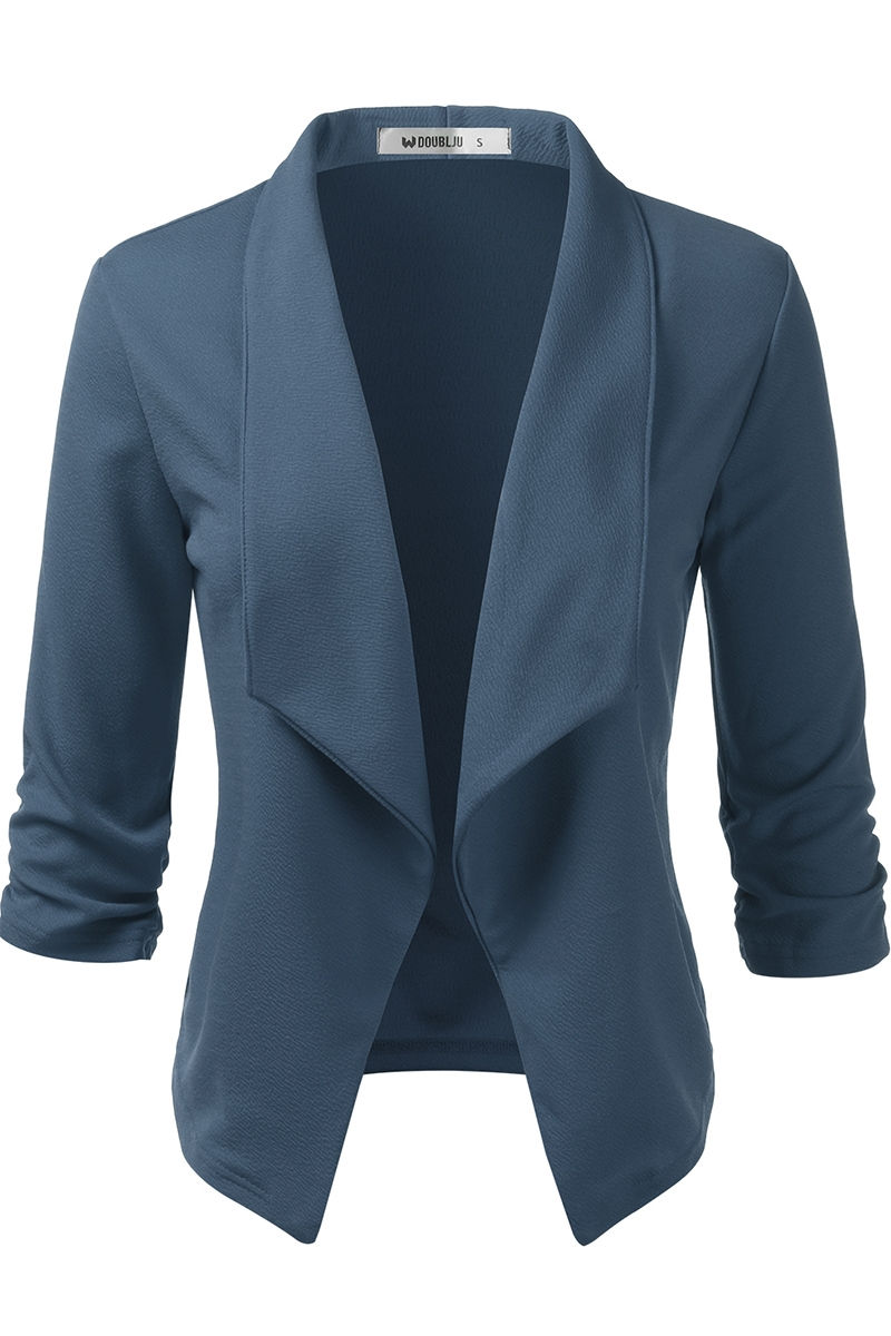 Thumbnail: Casual Work Ruched 3/4 Sleeve Open Front Blazers 