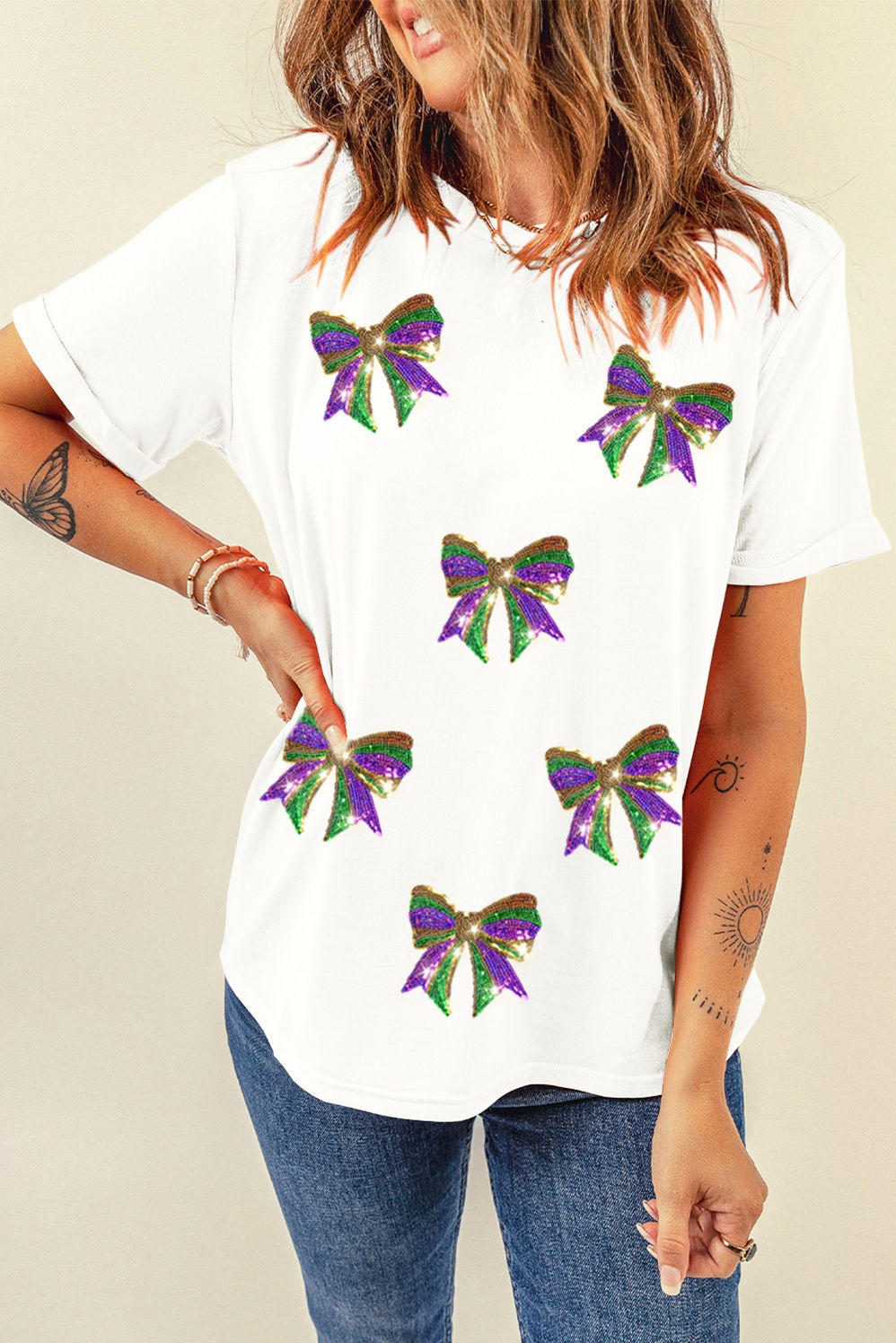 Mardi Gras Bow Crew Tee