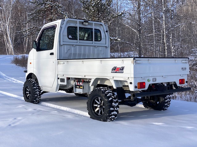 Modified White Suzuki Carry Mini Truck from the back.