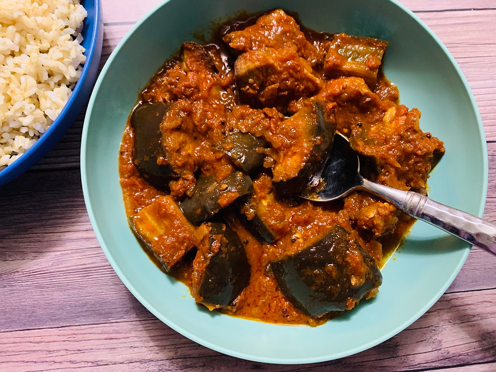Eggplant in a mouthwatering tamarind tomato curry