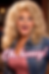 Blonde woman with curly hair and sparkling earrings smiles widely in denim and pink. "Oh, honey!" text appears, conveying delight.