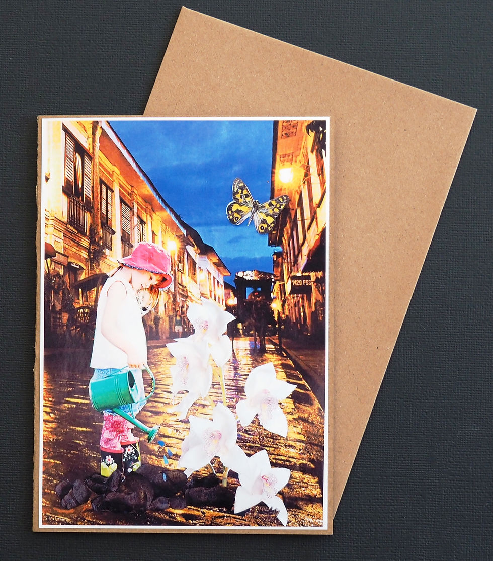 Hand Made Collage Card - Cobblestone Petals