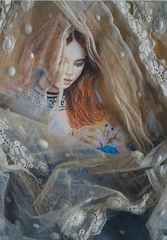 Helena Foll Adelaide inspired by Johannes Vermeer Tenderness Watercolor collage handmade 2