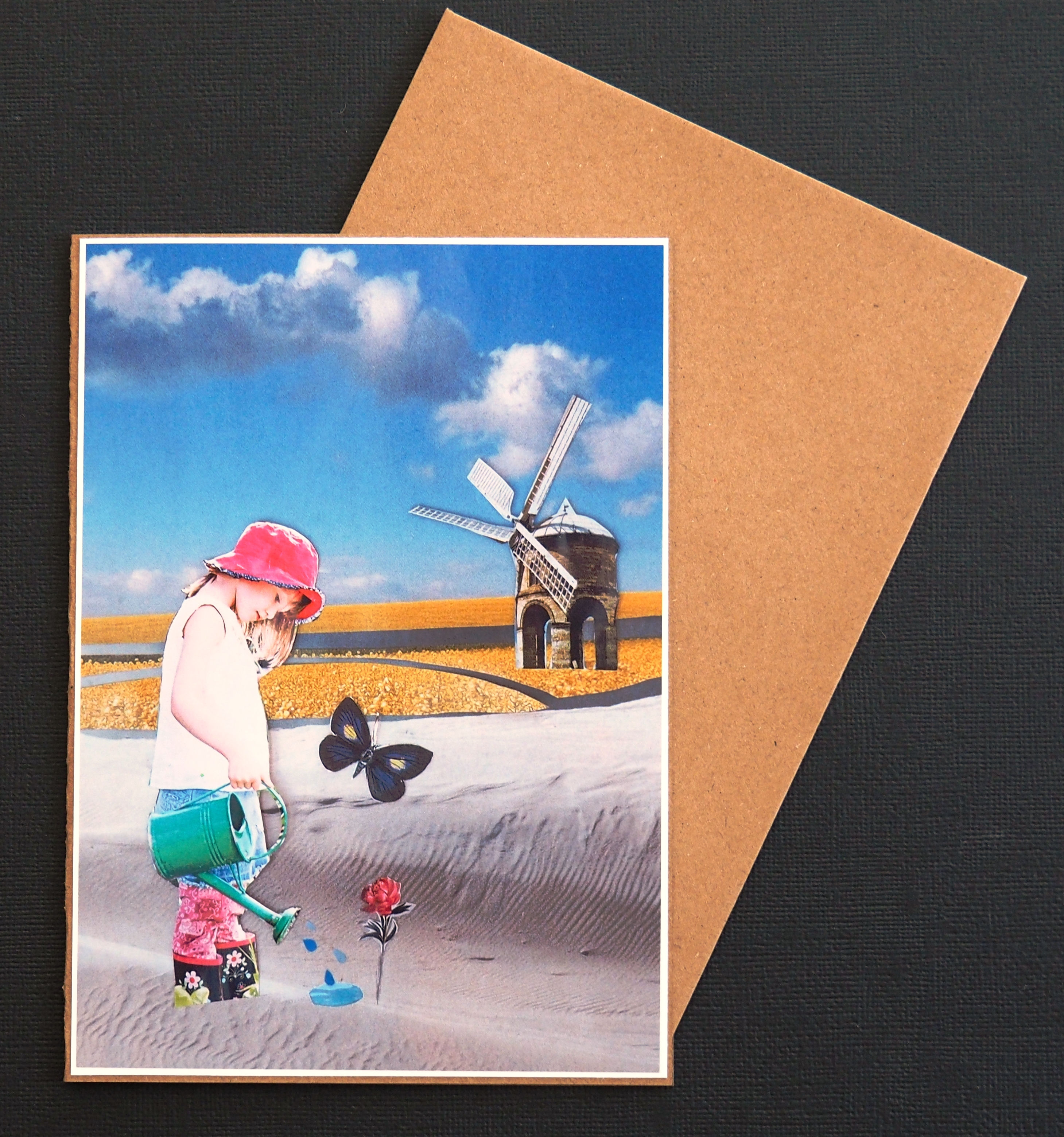 Hand Made Collage Card -Windmill Dream