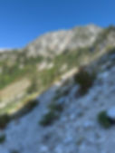 Switchbacks through rock fields