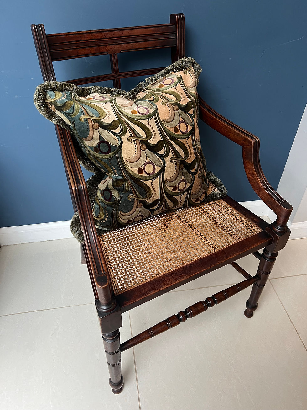 Thumbnail: Late Victorian Arts and Crafts Movement E W Godwin Open Armchair with Soho Home Opie Cushion