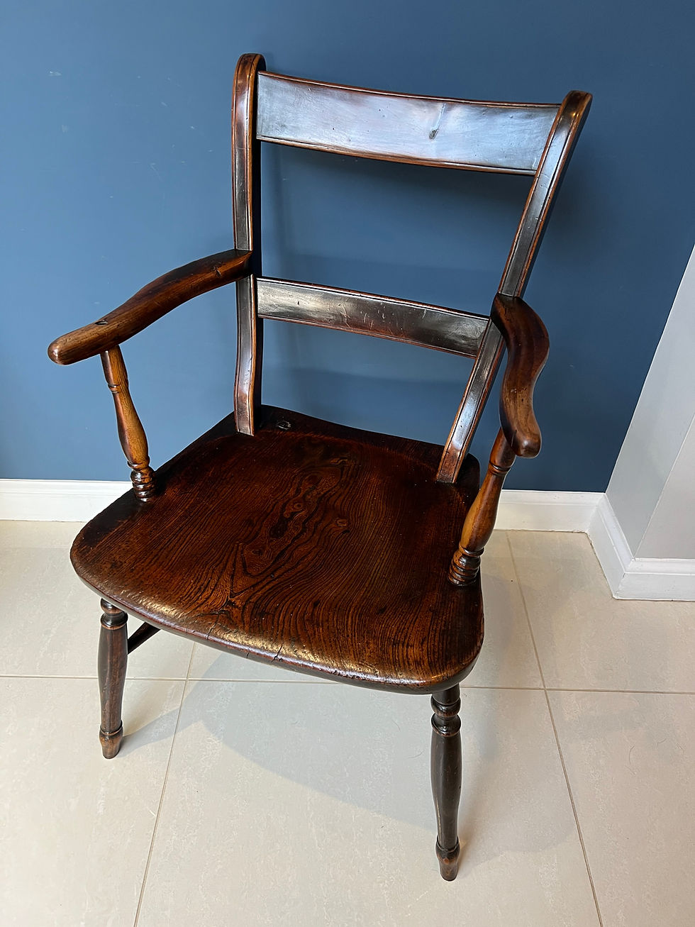 Thumbnail: antique elm oxford bar-back windsor chair