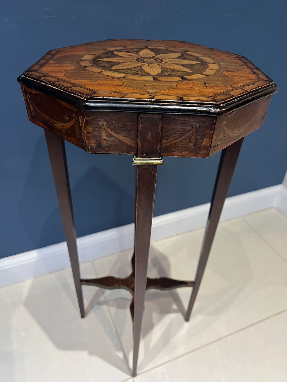 Thumbnail: Stunning Octagonal Inlaid Mahogany Antique Side Table